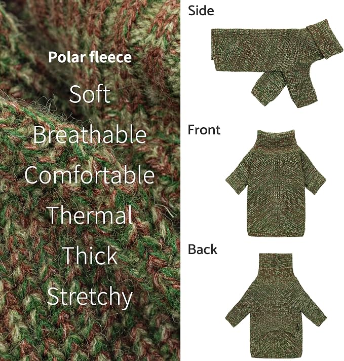 Fitwarm Knitted Turtleneck Dog Sweater, Thermal Dog Winter Clothes for Small Dogs Boy Girl, Holiday Pet Outfit, Heather Green, Medium