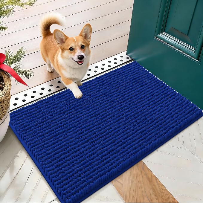 OLANLY Dog Door Mat for Muddy Paws 24x16, Extra Absorbent Chenille Mud Mat | Royal Blue, Absorbs Moisture and Dirt, Non-Slip Machine Washable Doormat, Quick-Drying Indoor Entryway Floor Mat for Dogs