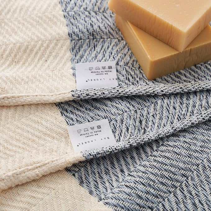 BAY LAUREL Turkish Hand Towel – Pack of 2 | Soft & Absorbent Decorative Towels for Bathroom, Hand, Face, Hair, Gym, Yoga, SPA, Kitchen & Tea | Boho Decor(Light Blue, Herringbone 16x40 Inches(Set of 2)