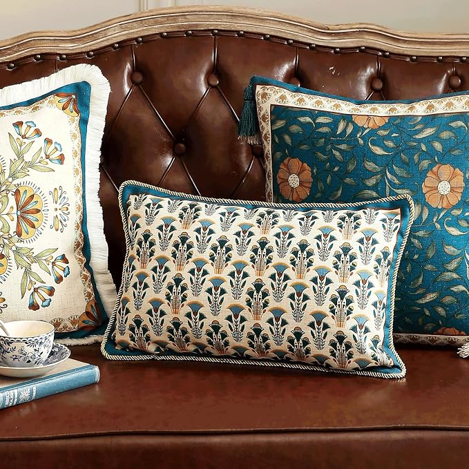 patdrea Designer French Vintage Linen Throw Pillow Cover,12"x20"-Wensel D | RusticDecorative Pillow Case,Farmhouse Floral Pattern,Cushion Coverfor Couch Living Room Bedroom Sofa