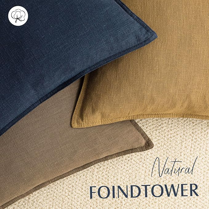 Foindtower Pack of 2, Decorative Linen Solid Throw Pillow Covers Soft Accent Cushion Case Boho Farmhouse Neutral Pillowcase for Chair Couch Sofa Bedroom Living Room Home Decor 20 x 20 Inch Light Brown