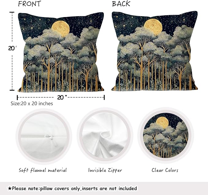 Rustic William Morris Night Forest Green Moon Decor Pillow Covers 18x18 Set of 2,Vintage Botanical Nature Landscape Decorative Throw Pillow Covers for Home Bedroom Living Room