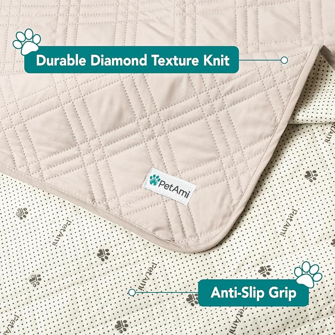 PetAmi Waterproof Couch Cover for Dog Nonslip Bed Sofa Blanket, 52x82 Beige | Leakproof Furniture Protector for Pet Cat, Machine Washable Pee Proof Mat for Chair Car Seat, Durable & Anti Slip Backing