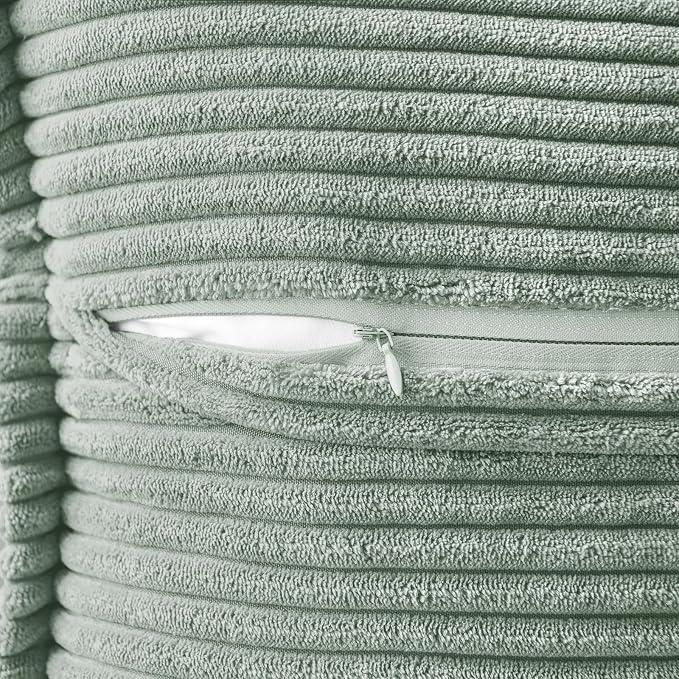 MIULEE Decorative Throw Pillow Covers for Couch 16x16 Inch Greyish Green | Boho Broadside Striped Patchwork Pillow Covers, Soft Corduroy Cushion Cases, For Sofa Bed Livingroom Home Decor