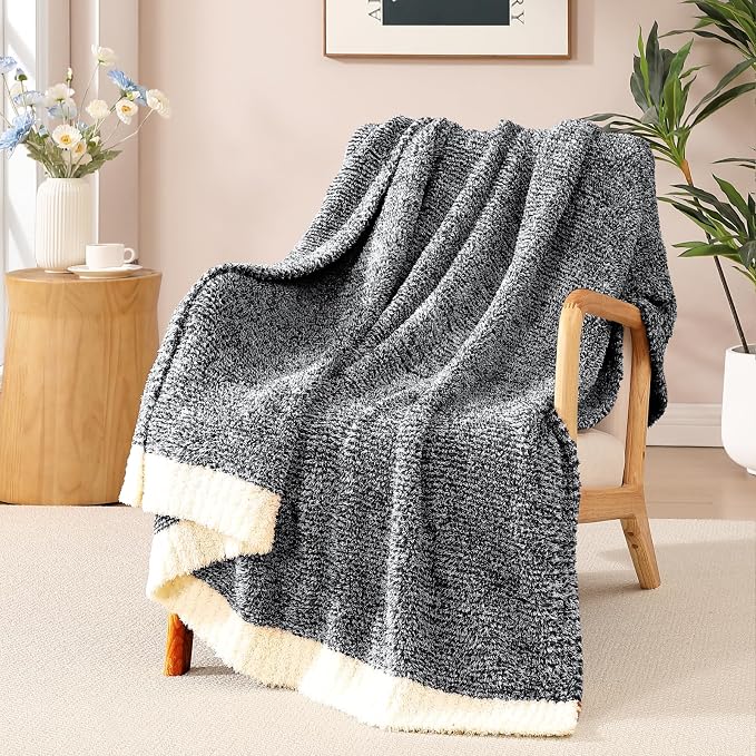 Soft Twin Blanket for Bed-Cozy Warm Reversible Knitted Blankets | Lightweight Fluffy Decor for Women, Mom, Her & Girls, Sofa, Chair, Couch, 60x80in,Cationic Dyeing Black