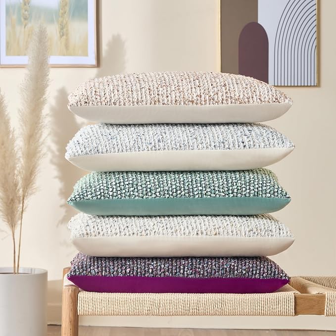 Allorry Throw Pillow Covers 18x18 Soft Wool Cushion Decorative Beige012A18 | Cozy Soft Touch,Neutral Textured Boho Cushion Covers Set of 2,for Modern Farmhouse Sofa Bedroom Living Room Decor