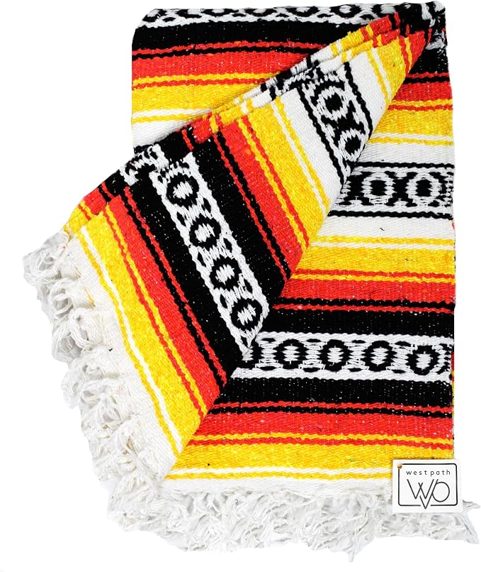 Open Road Goods Heavyweight Mexican Falsa Yoga Blanket, Extra Thick with Stripes - Great Beach, Picnic or Throw - Handmade (Sunflower)
