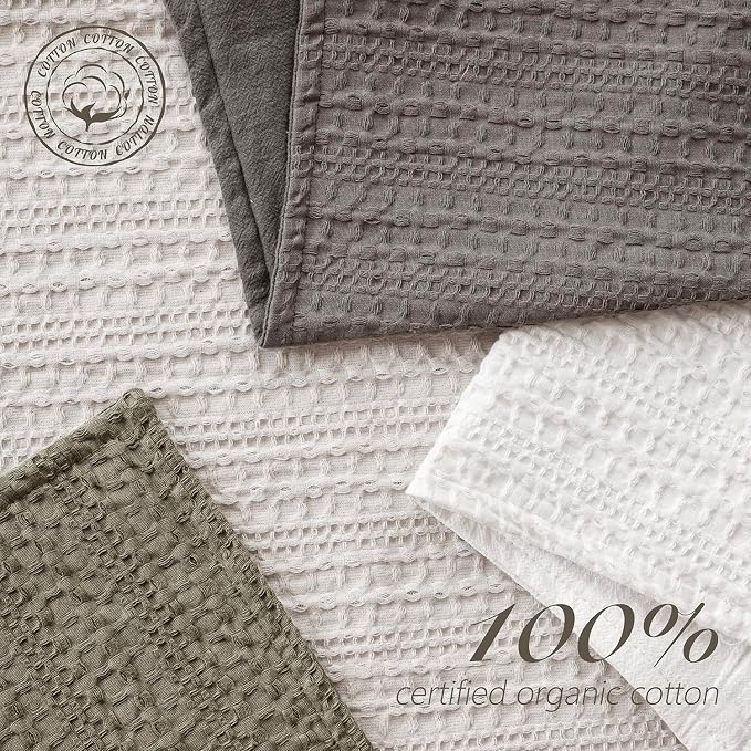 Foindtower Set of 2 Decorative Cotton Waffle Weave Lumbar Throw Pillow Covers Euro Shams Cushion Covers Accent European Pillowcase for Bed Couch Bedroom Living Room Home Decor 12×20 Inch Taupe Gray
