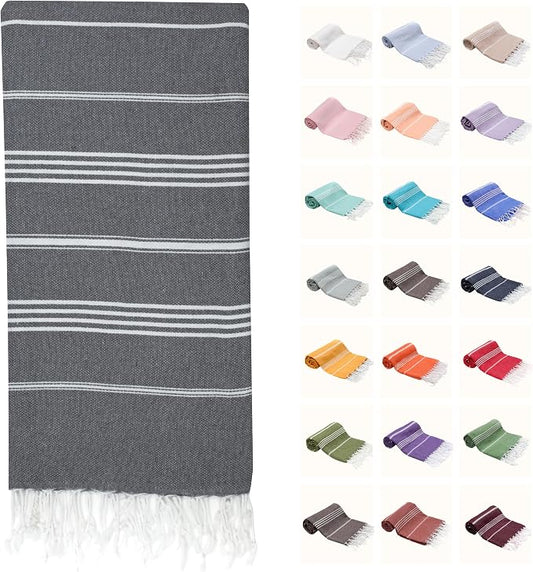 Park Oz Turkish Beach Towels – Oversized 100% Cotton Quick-Dry Absorbent Sand-Free Blanket 72"x40" Extra Large Lightweight Pool Towel for Adults Women Men Packable Sand Resistant Perfect (Dark Gray)