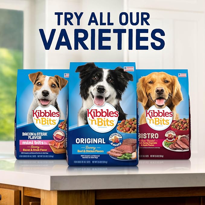 Kibbles 'n Bits Original Dry Dog Food, Beef & Chicken Flavors, 3.5 lb. Bag | Complete & Balanced Nutrition Formulated For Adult Dogs With Essential Vitamins & Minerals, Crunchy Kibble Pieces