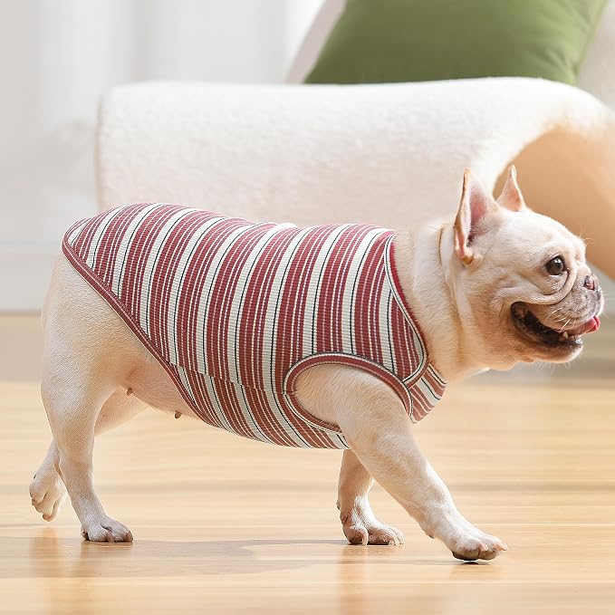 Dog Shirts Vest Cotton Striped T-Shirt, Sleeveless Stretchy Pet Clothes for Small Dogs, 2-Pack Soft Breathable Puppy Tank Top Cat Tee (X-Large, Pine Green,Plum Red)