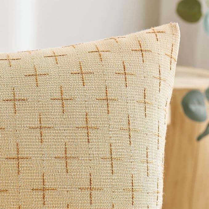 MIULEE Pack of 2 Decorative Burlap Linen Throw Pillow Covers Modern Farmhouse Pillowcase Rustic Woven Textured Cushion Cover for Sofa Couch Bed 20x20 Inch Light Yellow