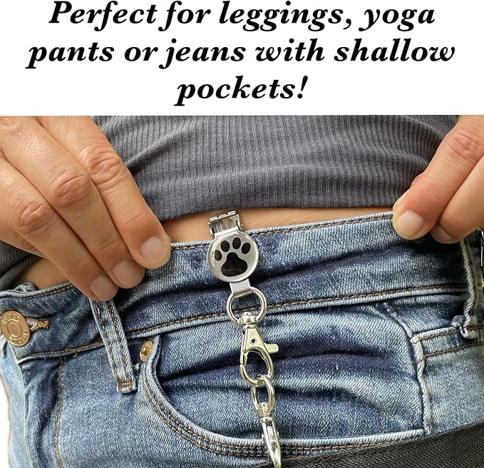 clippable Dog Poop-Bag Dispenser and Treat Pocket, Big Enough for Your Phone and Keys, Perfect Dog Walking Accessory. (Large, with Rhinestone Paw Prints)