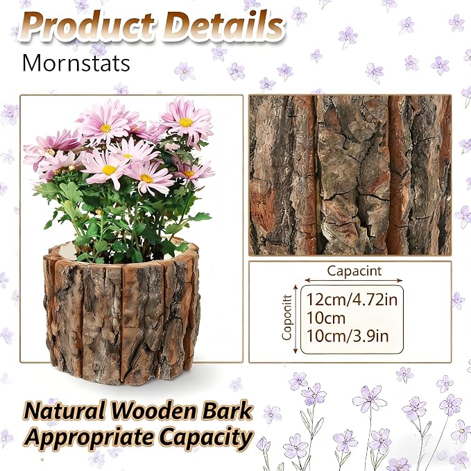 4 Pcs Wooden Vase Home Decor Rustic Flower Vases Vintage Wooden Planter Pots for Centerpieces Woodland Party Wedding Table Decor Farmhouse Buckets Bark Stump Decorative Items