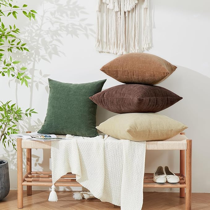 GAWAMAY Decorative Chenille Throw Pillow Covers 24"x24" Inch Pack of 2, Soft Square Couch Pillow Cover for Sofa Cushion Living Room Bedroom Solid Oversized Pillowcases Dark Green 60x60cm (ONLY COVERS)