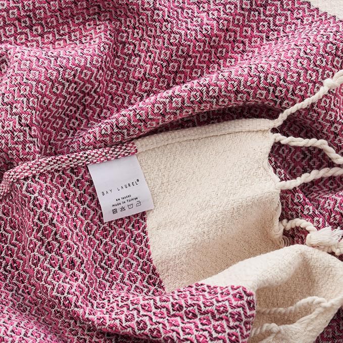 BAY LAUREL Turkish Hand Towel – Pack of 2 | Soft & Absorbent Decorative Towels for Bathroom, Hand, Face, Hair, Gym, Yoga, SPA, Kitchen & Tea | Boho Decor (Fuchsia, Diamond 16x40 Inches (Set of 2)