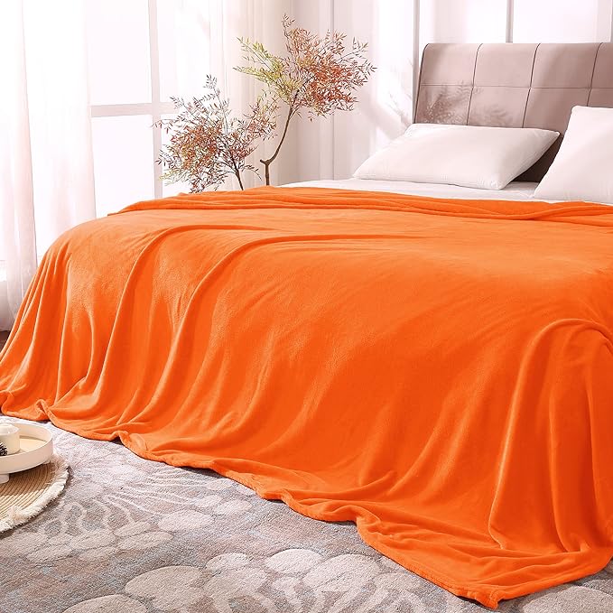 BEDELITE Fleece Blanket Soft Fall Queen Size Bed Blanket Orange 90"x90" | Ultra Soft Fleece, Plush Microfiber, Lightweight Warmth, Fall Decor, Fade Resistant, Machine Washable,Perfect for Bed