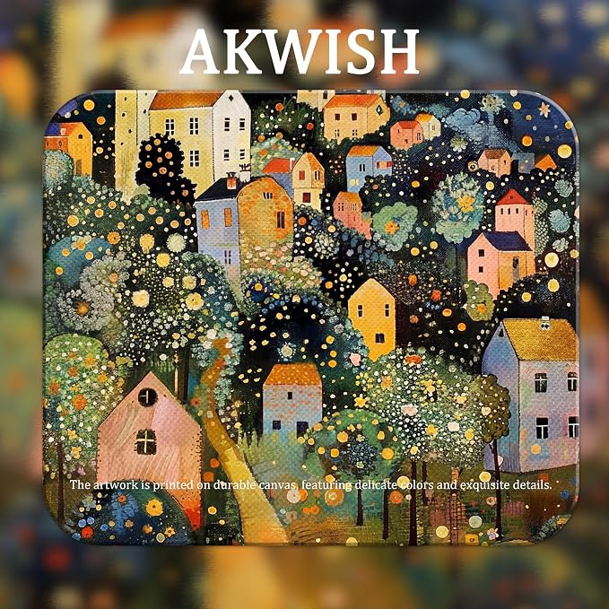 Abstract Moon Stars Tree Framed Canvas Wall Art – Vintage Gustav Klimt Style Oil Painting Print, Village Night Landscape Decor for Living Room Bedroom Nursery Office 16x24 inch