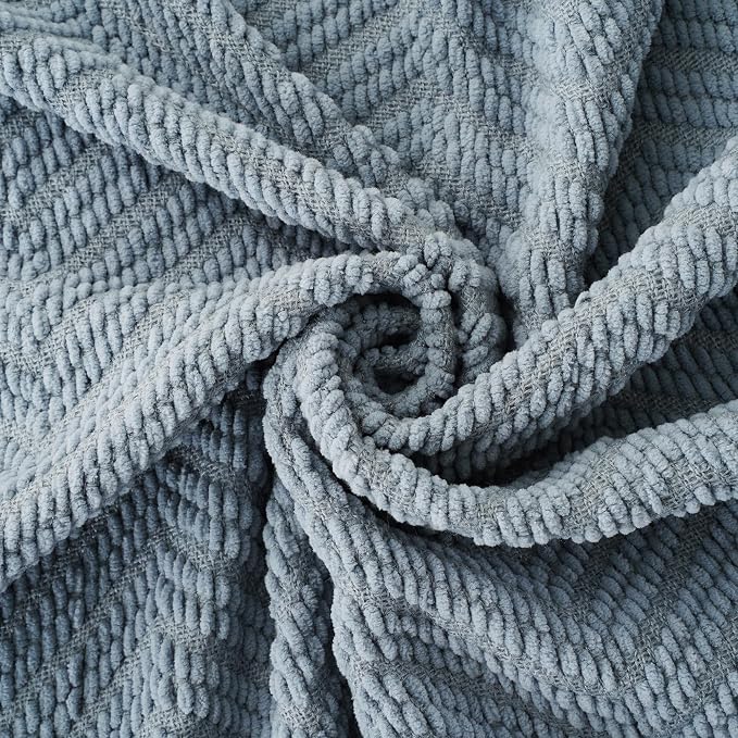 BATTILO HOME Blue Grey Chenille Throw Blanket for Couch, 60"x80" | Knit Throw Blanket, Super Soft Warm Home Decor Blue Throw Blanket with Tassels for Bed,Sofa and Living Room
