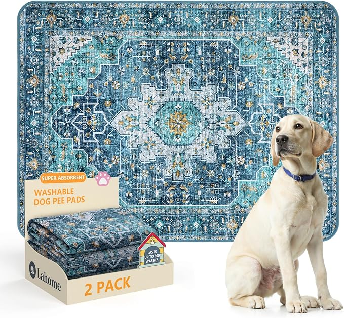 Lahome Reusable Washable Puppy Pads - 2 Pack Super Absorbent & Waterproof Dog Training Mats for Potty, Crate and Floor - Leakproof Pee Pads with Non-Slip Backing (Blue, 36"x48")