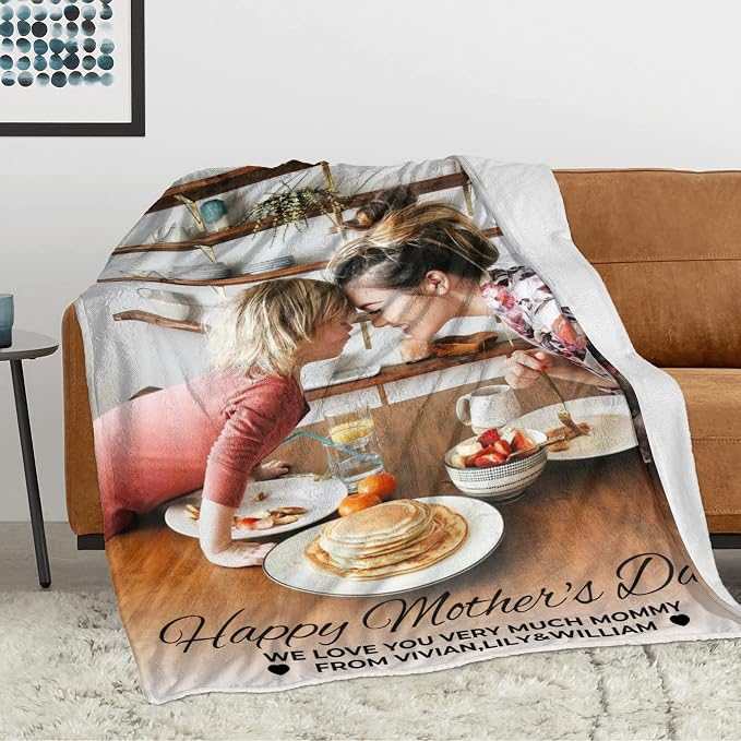Custom Blanket with Text Picture Collage, Customized Throw Blankets | Personalized Christmas Birthday Anniversary Wedding, Personalized Photo Blankets Gifts for Mom from Daughter Son