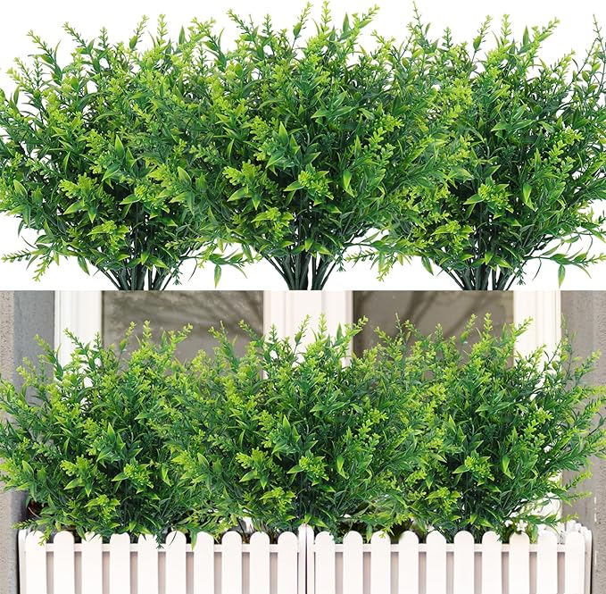RECUTMS Spring Decoration, Artificial Greenery,Outdoor Artificial Flowers | 20Pcs,Green Fake Outdoor Plants,Faux Greenery for Indoor Outside Hanging Plants Garden Porch Window Box Home Farmhouse Décor