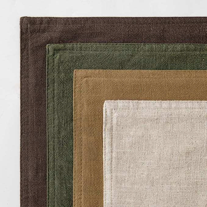 MIULEE Neutral Green/Brown Boho Linen Pillow Covers 18x18 Inch Pack of 4 | Natural Decorative Throw Pillow Covers, Soft Farmhouse Couch Pillowcases, Decors for Living Room Bed Sofa