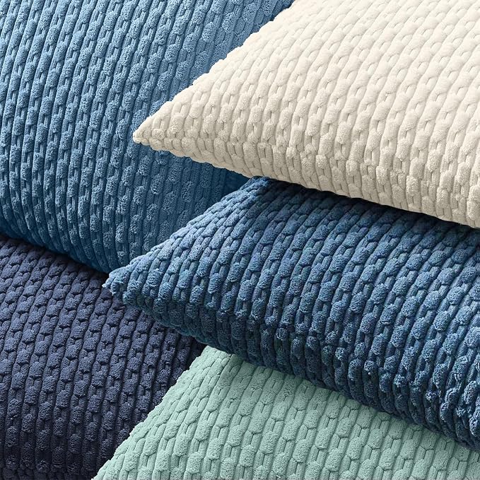 Kevin Textile Soft Corduroy 16"x24" Lumbar Pillow Cover 1 Pack, Blue Grey | Boho Stripe Plush Corduroy Decorative Oblong Cushion Cover Modern Farmhouse Home Decor for Sofa Couch Bed Chair