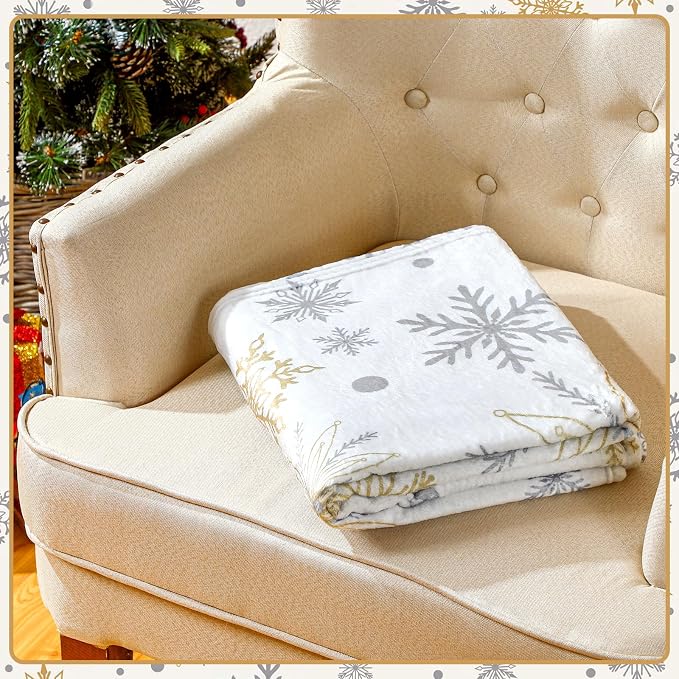 Plush Let It Snow Christmas Throw Blanket Winter Home Decor | 50'' x 60'' Soft Flannel with Snowflake Let It Snow Design, Cozy Fleece for Sofa Bed Couch, Winter Holiday Home Decor Gift
