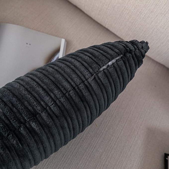 UGASA 14x20 Inch Christmas Pillow Cover Pack of 1 Soft Boho Stripe Corduroy Long Rectangle Lumbar Cushion Case Farmhouse Decorative Pilowcase for Bed, Couch, Sofa, Bedroom, Living Room, Dark Grey