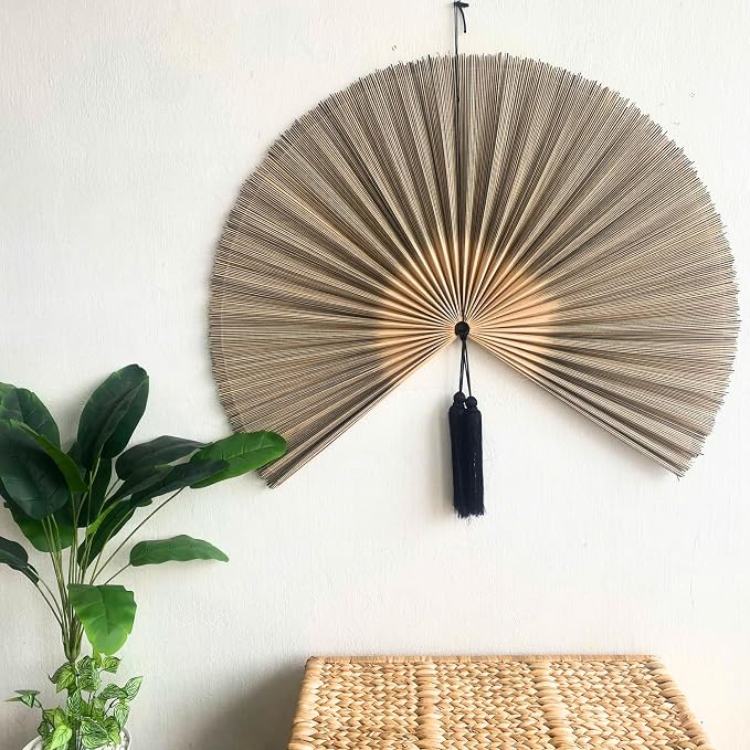 ChumDecor Bamboo Fan Wall Decor, Japanese Wall Fan Decoration, Gray 40 in | Large Oriental and Asian Style Hanging Decoration for Above the Bed Headboard Dresser or an Empty Living Room Space