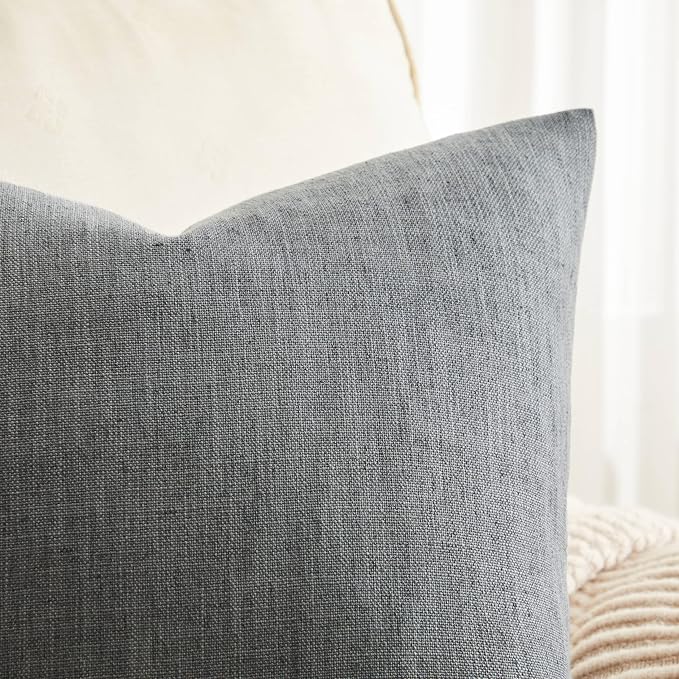 Rustic Linen Throw Pillow Covers Set of 2, Dark Grey 16x16in | Textured Pillow Case, Rustic Cotton Linen Fabric, Modern Farmhouse Cushion Covers for Sofa Bed Living Room Home Decor
