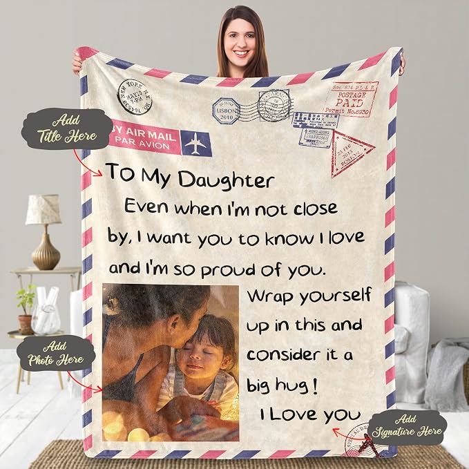 UFOORO Custom Blanket Gifts, Personalized Gifts, for Daughter, Soft Flannel Blankets Presents for Daughter/Son, Birthday Customized Blanket with Pictures