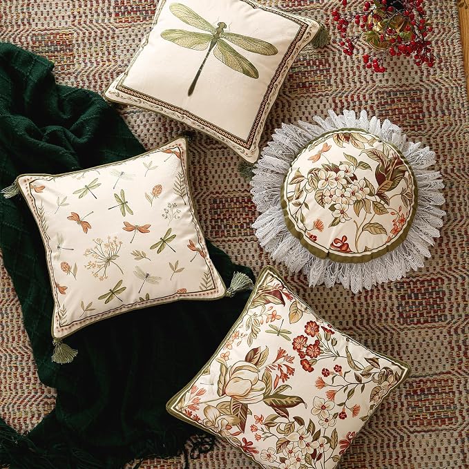 Designer Velvet Throw Pillow Covers,18"x18" Set of 2-Grace B | Pillow Cover,Concealed Zipper Design,Dragonfly Pattern,Sofas,Bedroom,Living Room,Lounge Chairs,All Season Home Decor