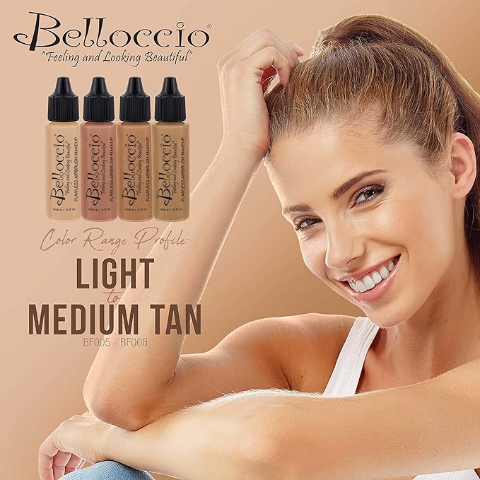 Belloccio's Professional Cosmetic Airbrush Makeup Foundation 1/2oz Bottle: Golden Tan- Medium Yellow Undertones
