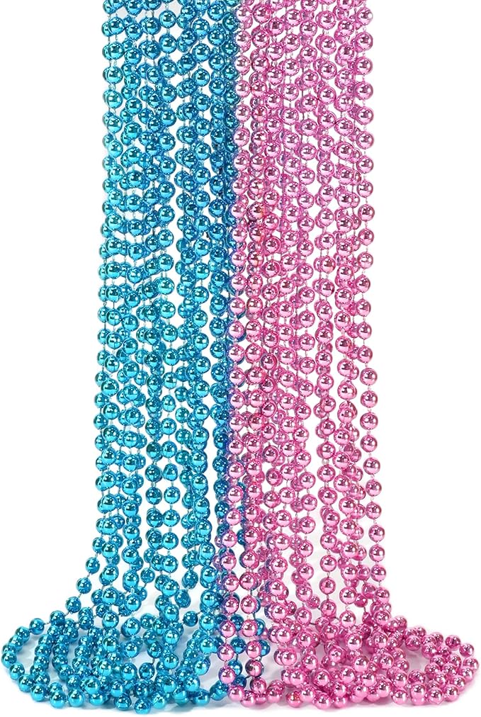 SHAOQINLIN 12 PCS Pink and Blue Beads Necklace, 33" Gender Reveal Necklaces Gender Reveal Accessories for Gender Reveal Baby Shower Games Birthday Party Favors