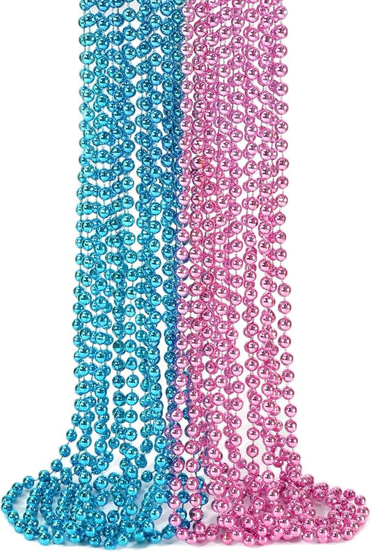 SHAOQINLIN 12 PCS Pink and Blue Beads Necklace, 33" Gender Reveal Necklaces Gender Reveal Accessories for Gender Reveal Baby Shower Games Birthday Party Favors