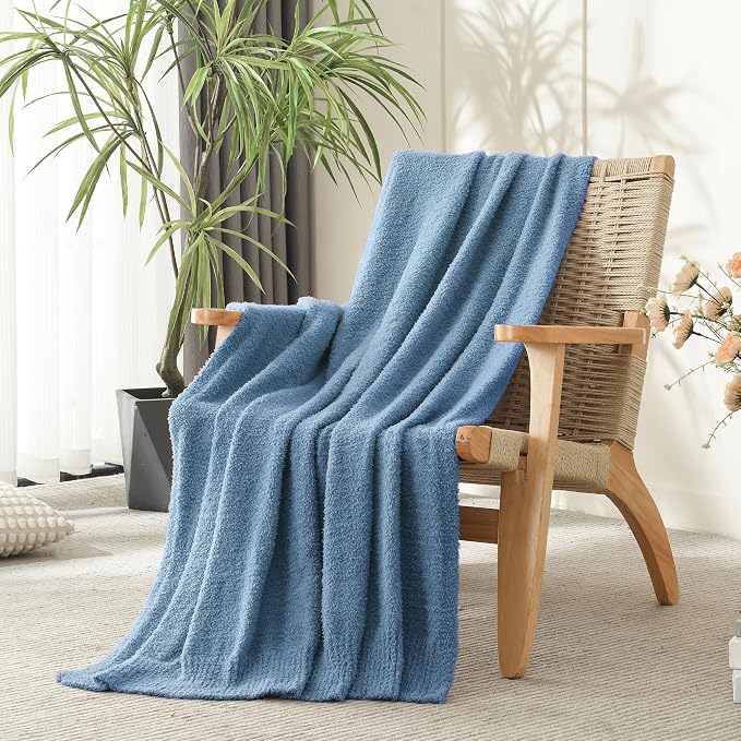 Dusty Blue Throw Blanket, Soft Fluffy Fuzzy Knit Blanket for Couch Bed Sofa, Cozy Plush Warm Blanket for Bedroom Living Room, Spring Home Decor, 50x60 Inches