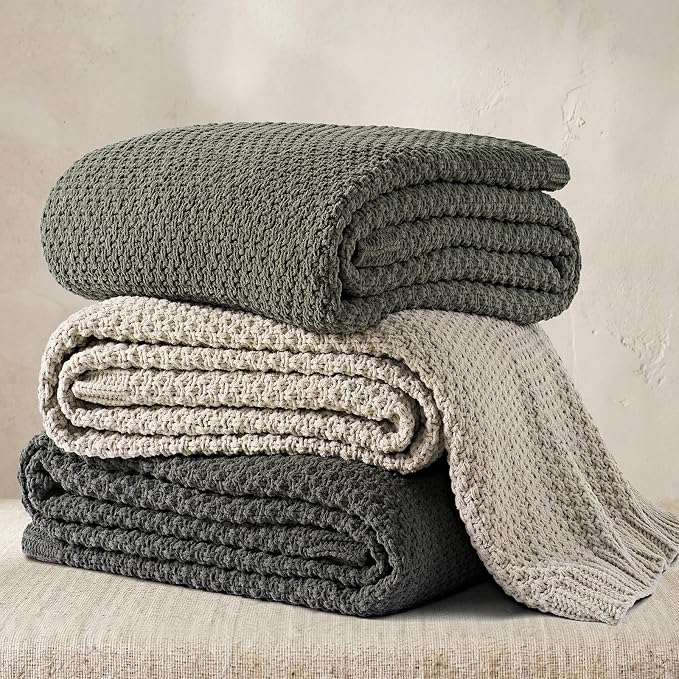 EVERGRACEHOME Chunky Chenille Knit Throw Blanket, 108x92, Dried Thyme Green | Sculpted Moss Stitch, Chic Modern Farmhouse, All-Season Warmth, OEKO-TEX® Certified, Oversized King for Couch, Bed, Sofa