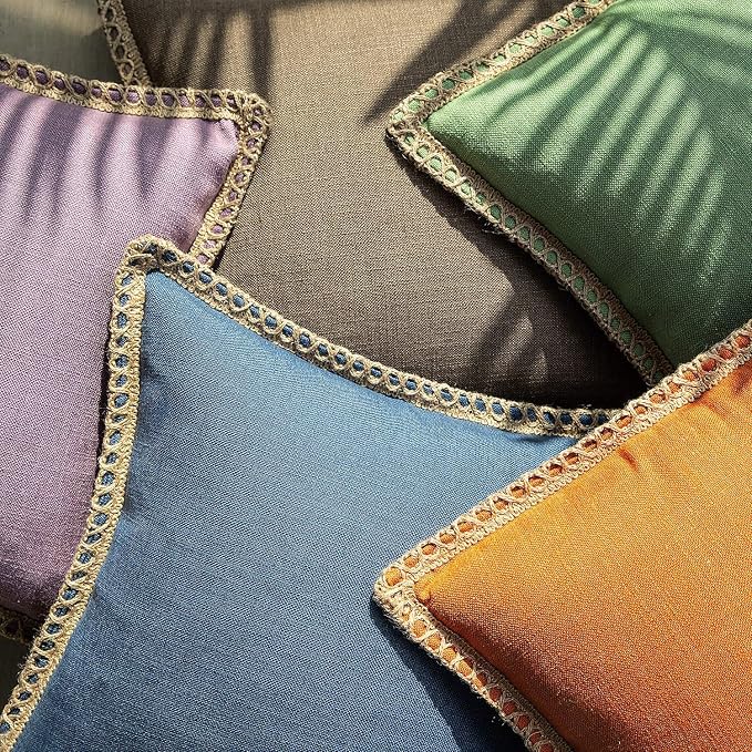 Phantoscope Farmhouse Decorative Throw Pillow Cover Burlap Linen Trimmed Tailored Edges Outdoor Xmas Pillow Green 12 x 20 inches, 30 x 50 cm