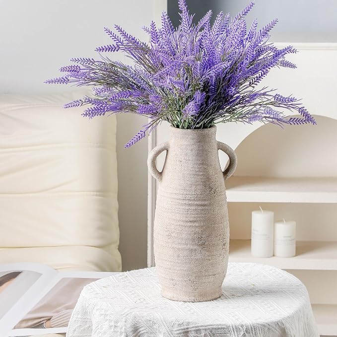 Ceramic Rustic Farmhouse Vase, Distressed Decorative 12 Inch Flower Vase for Home Decor, Ideal Shelf Decor, White Boho Vase for Living Room Bedroom Kitchen Office Decor Centerpiece Table Decorations