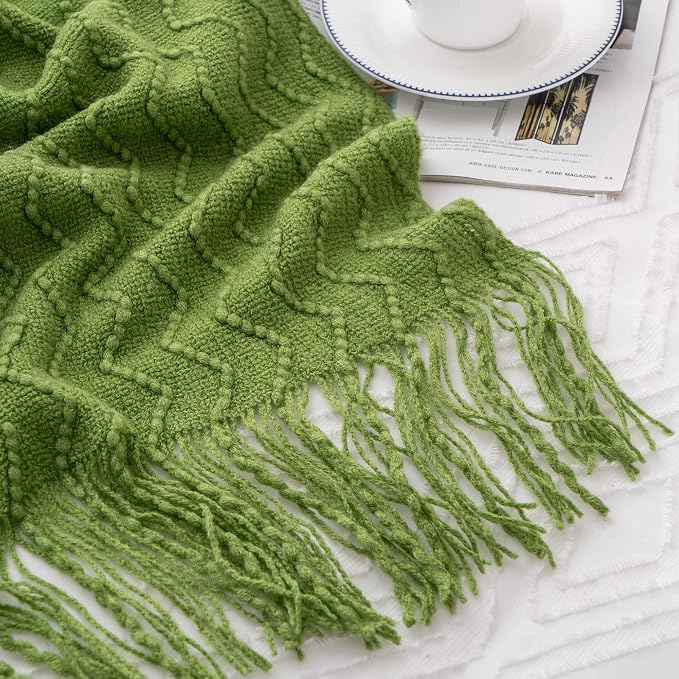 BATTILO HOME Green Throw Blanket for Couch, Textured Knit Throw, Green Blankets and Throws for Sofa Bed Living Room Decor, Outdoor Throw Blanket, 50"x60"
