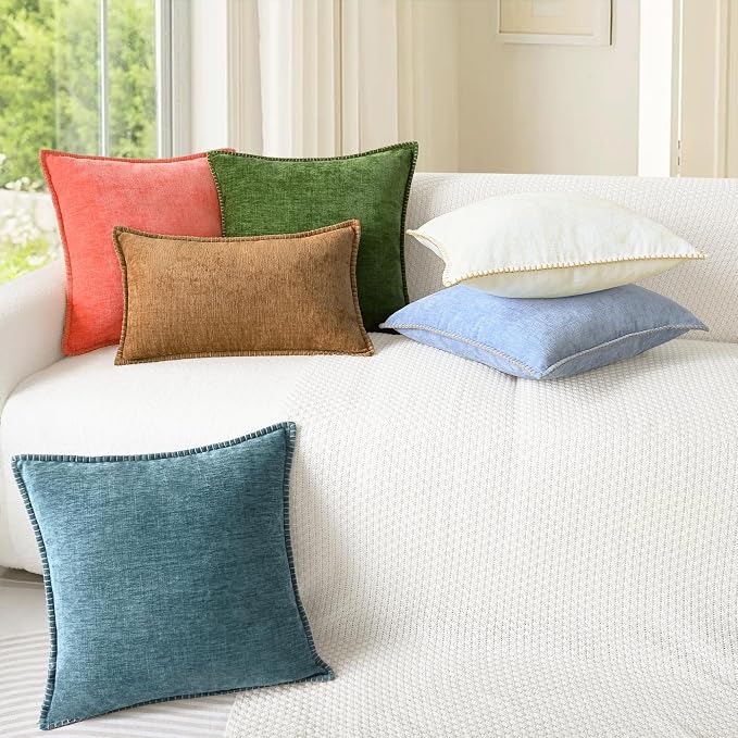 CaliTime Decorative Couch Throw Pillow Covers 22 X 22 Inches Living Coral | Pack of 2, Cozy Chenille Cushion Cases, Cotton Thread Stitching Edges, for Sofa Bed Living Room Farmhouse