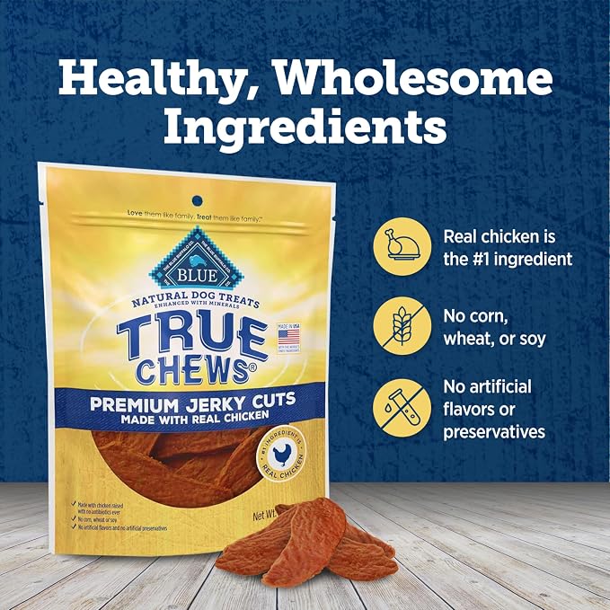Blue Buffalo True Chews Premium Jerky Cuts Chicken Dog Treats, 4 oz | Real Chicken First, Made in the USA, No Artificial Preservatives, Corn, Wheat, or Soy