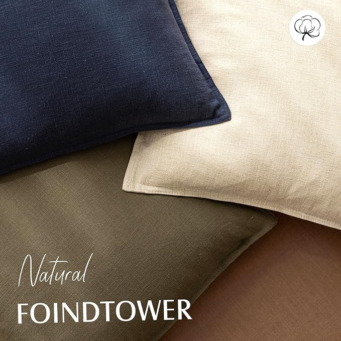 Foindtower Pack of 2, Decorative Linen Solid Throw Pillow Covers Soft Accent Cushion Case Boho Farmhouse Pillowcase for Chair Couch Sofa Bedroom Living Room Home Decor 24 x 24 Inch Light Khaki Brown