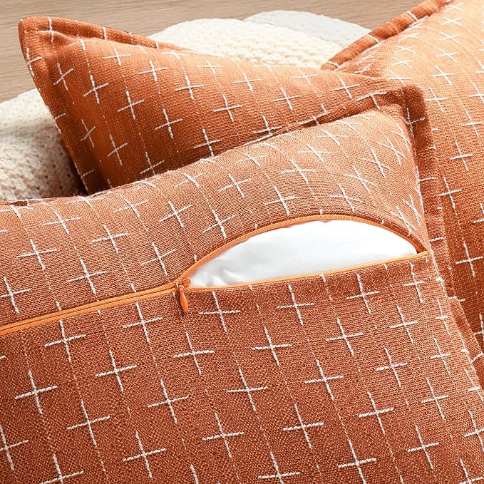 Fall Pillow Covers 20x20 Set of 2 Soft Fall Decor Polyester Textured Pillow Covers with Stylish Flange Edge Cozy Farmhouse Throw Pillows for Couch Bed Sofa Living Room