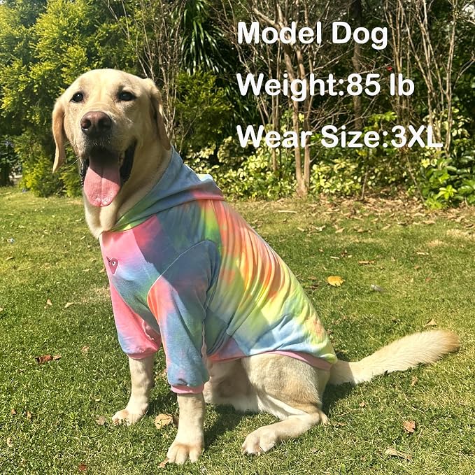 Dog Cotton Tie dye Hoodie Pink Pullover Sweatshirts Soft and Stretch Pets Clothes Hooded for Medium Large Dogs(Pink L)