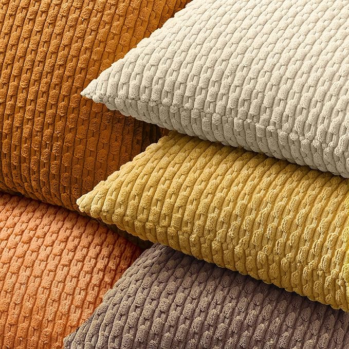 Kevin Textile Soft Corduroy 12"x24" Lumbar Pillow Cover 1 Pack, Khaki | Boho Stripe Plush Corduroy Decorative Oblong Cushion Cover Modern Farmhouse Home Decor for Sofa Couch Bed Chair