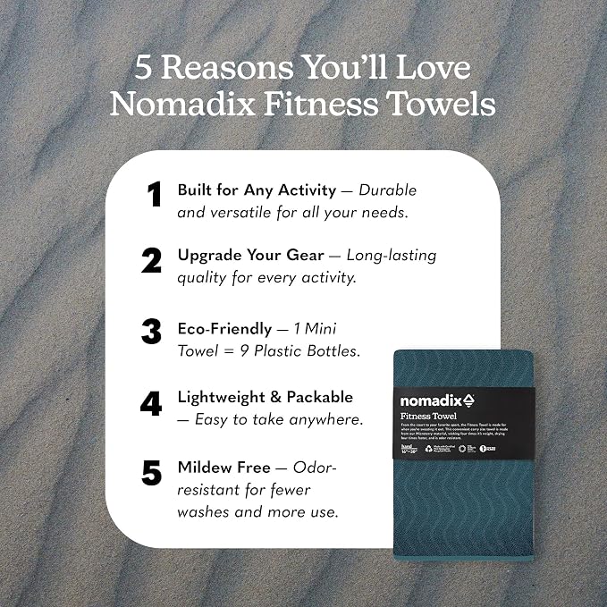 Nomadix Fitness Towel- Microterry Quick-Dry Gym & Yoga Sweat Towel, Odor-Resistant, Ultra Absorbent, Sand & Pet Hair-Resistant, Recycled Material, 30″×16″- Regenerative Black- Regenerative Teal
