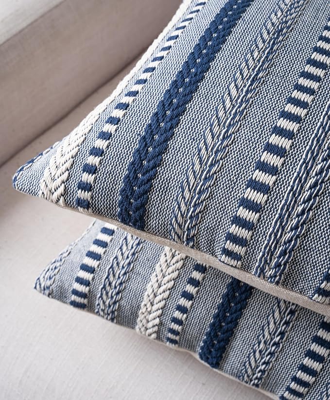 Cethom Boho Throw Pillow Covers 22x22 Inch Set of 2, Farmhouse Decorative Couch Pillow Cases, Navy Blue Accent Pillows of Bed, Sofa Bedroom Living Room Home Decor Cushion Cover